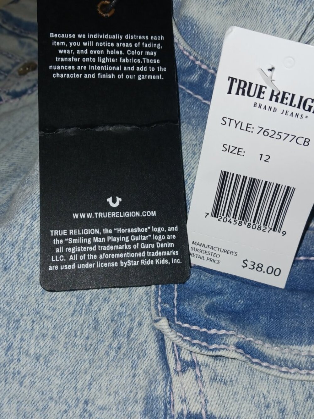 NWT True Religion Girls Denim Skort Size 12 Light Wash Cargo Style - Picture 3 of 3